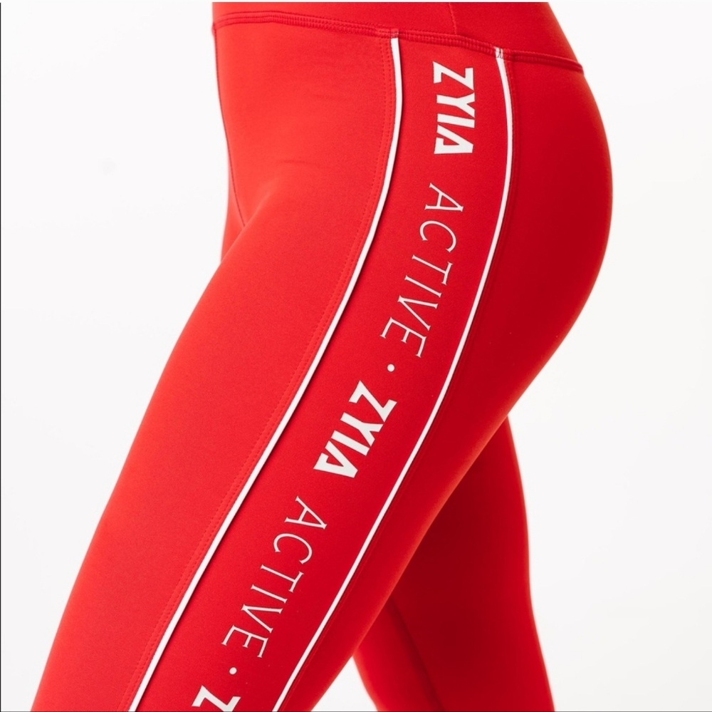 Zyia Light N Tight High Rise Logo Stripe Red Leggings 6-8 - Picture 2 of 12